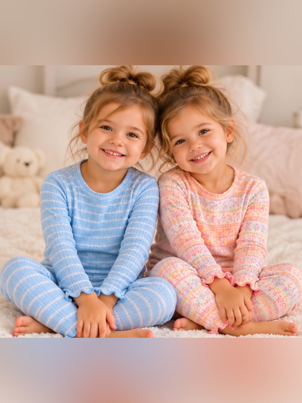 Tahari Girl 3T Girls Pajama Set Bundle 2 Sets Pastel Pink & Blue